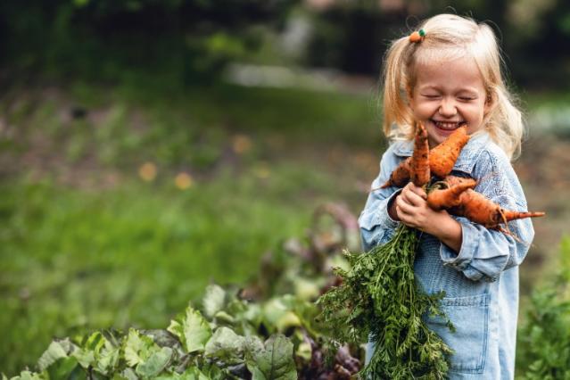 Enfant tenant des carottes